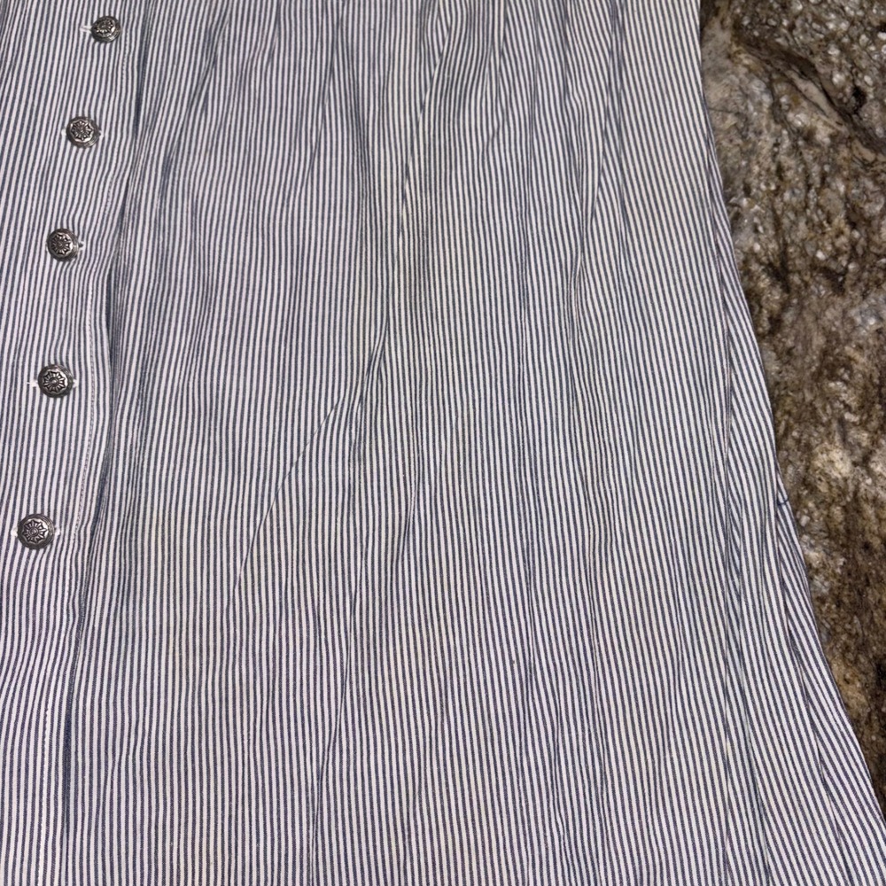 Vintage Embroidered Denim Striped Midi Dress Cottagecore Women 14P Blue - Picture 9 of 12
